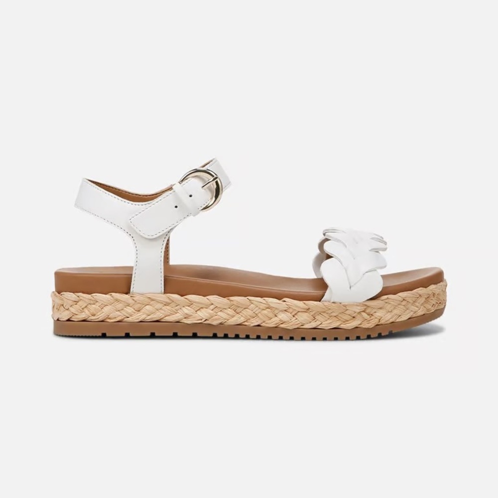 Naturalizer Neila White Leather Braided Espadrille Sandal Buckle Size 8 Wide - Picture 2 of 16
